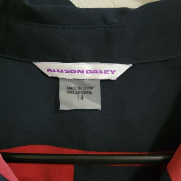 Allison Daley Button Front Blouse Womens Size 14 Red Striped Long Sleeve Shirt - Picture 3 of 5